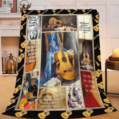Vintage Guitar Music Collage Blanket for String Enthusiasts