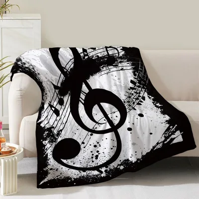 Black Treble Clef Music Blanket: Bold Artistic Design for Musicians