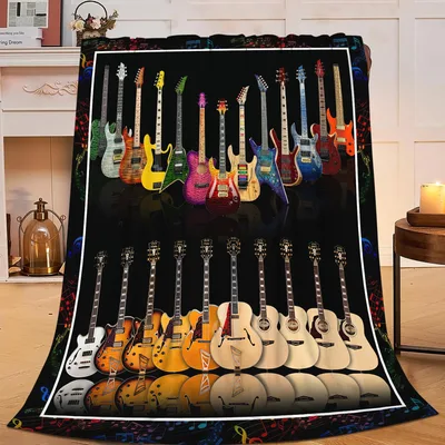 Guitars Music Notes Blanket featuring rows of colorful electric