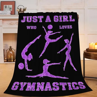 Gymnastics Girl Purple Glitter Blanket: Sparkling Gymnast Silhouettes