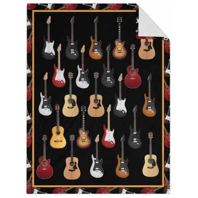 Guitar Music Pattern Blanket featuring a vintage array of electric