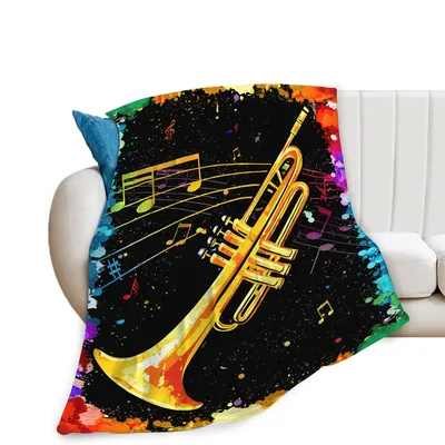 Trumpet Music Notes Blanket: A Golden Horn on a Colorful Splash