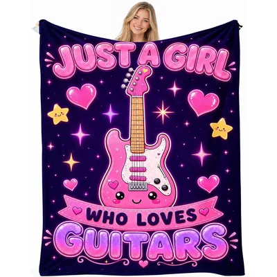 Girl Guitar Lover Pink Blanket: Just a Girl Who Loves Guitars Design