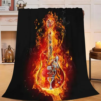 Flaming Guitar Music Blanket for Rock Lovers and Musicians