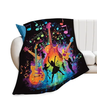 Colorful Guitars and Music Blanket: Vibrant Art for Musicians