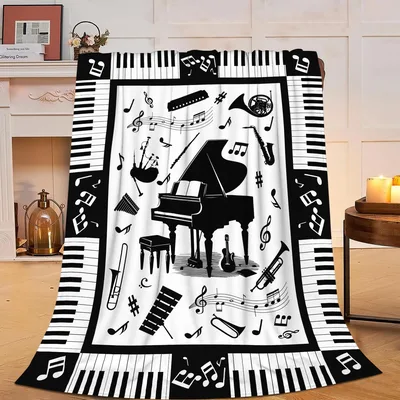 Piano Keys and Musical Instruments Blanket for Music Lovers