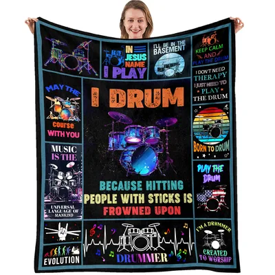 Drum Set Music Lover Blanket featuring I drum because hitting people