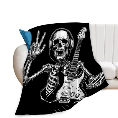 Skeleton Guitar Rock Blanket: Skull Musician Design for Fans