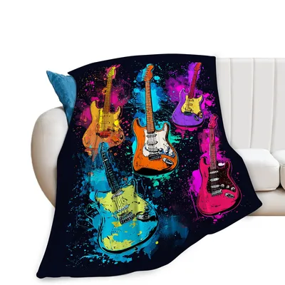 Electric Guitar Music Art Blanket: Vibrant Rock Illustration