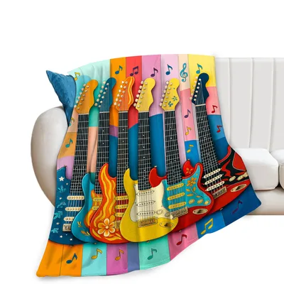 Colorful Electric Guitars Music Blanket for Rock and Roll Lovers