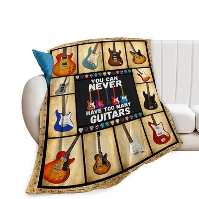 Vintage Sepia Guitar Collage Blanket for Rock Collectors