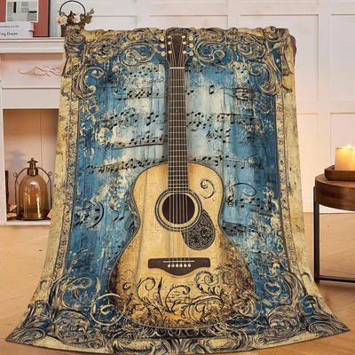 Vintage Guitar Music Notes Blanket for Acoustic Lovers