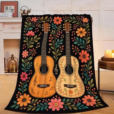 Guitar Music Floral Blanket: Two Acoustic Guitars Framed