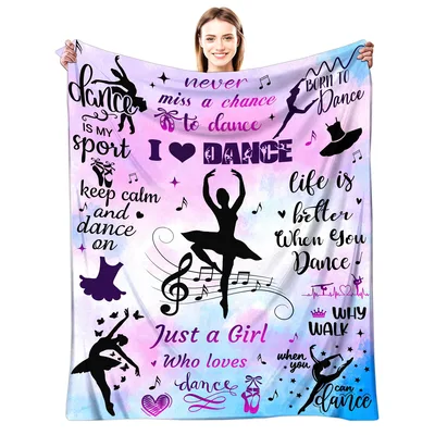 I Love Dance Ballerina Blanket features dancer silhouettes