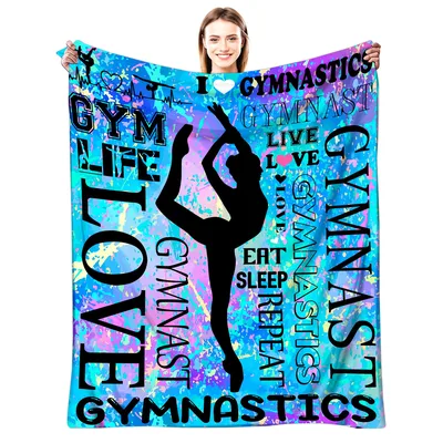 Gymnastics Girl Silhouette Blanket featuring Eat Sleep Repeat text