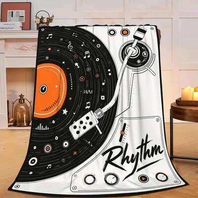 Vinyl Record Turntable Music Blanket featuring a black