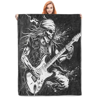 Skeleton Rock Guitarist Blanket for Skull Lovers