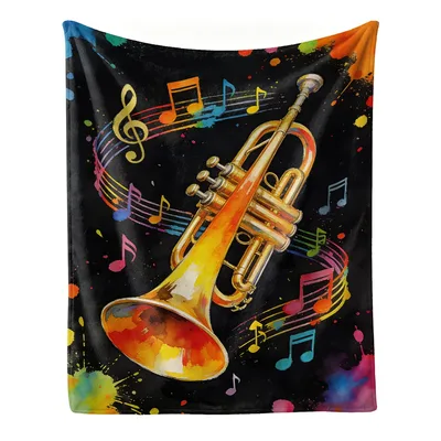 Watercolor Trumpet with Music Blanket: Vibrant Brass Art for Musicians