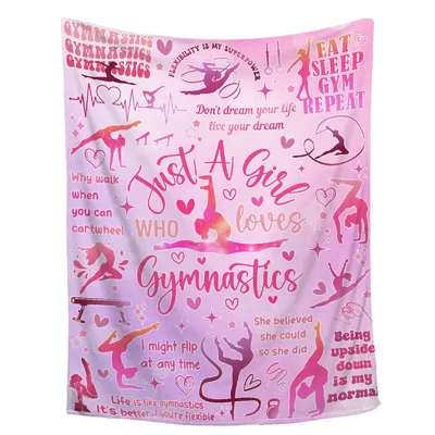 Gymnastics Girl Pink Blanket Celebrating Flexibility and Dreams