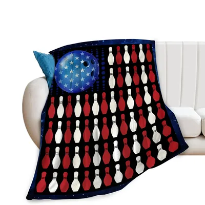 Bowling American Flag Blanket: Bowling Ball and Pin Pattern Design