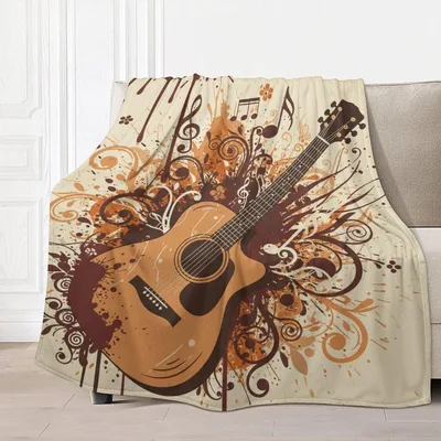Acoustic Guitar Music Notes Blanket for String Lovers