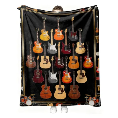 Vintage Guitar Collection Blanket for Music Lovers