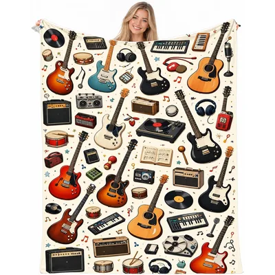 Vintage Guitars and Music Blanket: A Retro Instrument Pattern