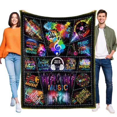 Music Notes Headphones Musical Blanket for Lovers of Sound and Art