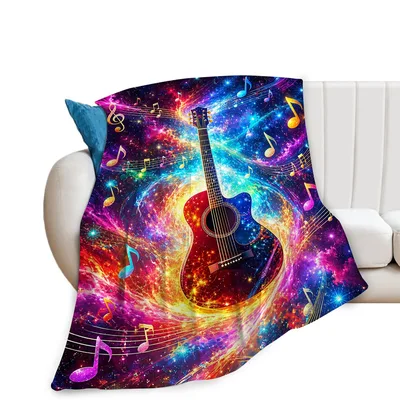 Acoustic Guitar Among Galaxy Blanket for Music Lovers