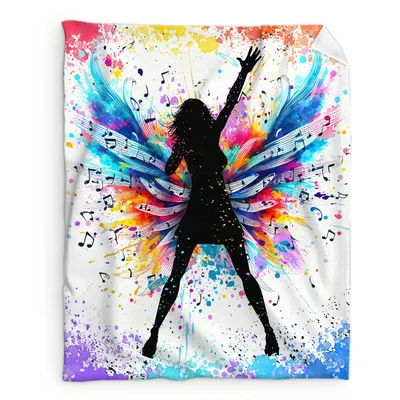 Music Notes Silhouette Blanket: Singer with Musical Note Wings