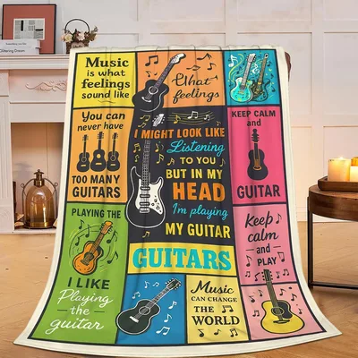 Guitar Music Quotes Blanket for Players Who Collect Instruments
