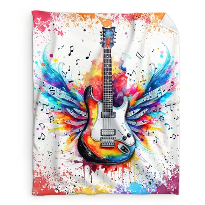 Electric Guitar with Musical Blanket: Vibrant Art for Music Lovers