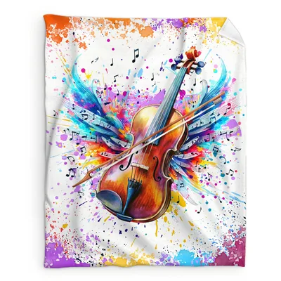 Violin Music Notes Blanket: Vibrant Watercolor Violin