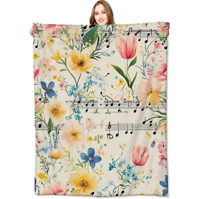 Floral Music Notes Blanket: A Melody of Pastel Flowers and Staff Lines