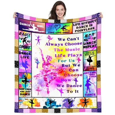 Dance Quote Ballet Girl Blanket: Colorful Dancer Collage Design