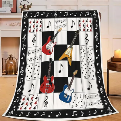 Guitars and Music Notes Pattern Blanket for Rock Lovers