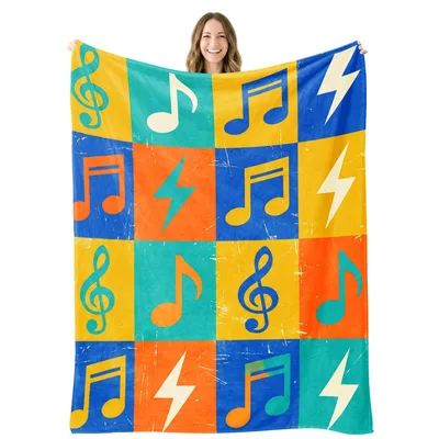 Retro Music Notes Pop Blanket: Vintage Checkered Design for Musicians