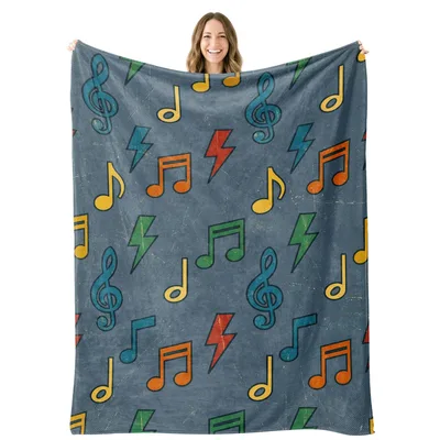 Retro Music Notes Pattern Blanket with Lightning Bolts