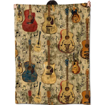 Vintage Acoustic Guitar Music Blanket