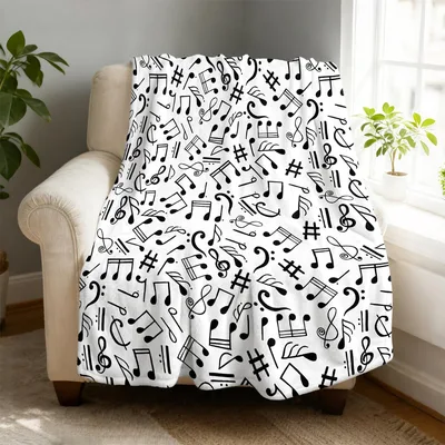 White Background Musical Notes Blanket for Musicians and Melody Lovers