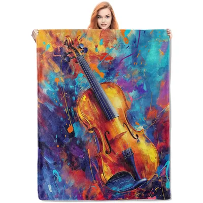 Violin Music Art Blanket: Vibrant Abstract Instrument Design