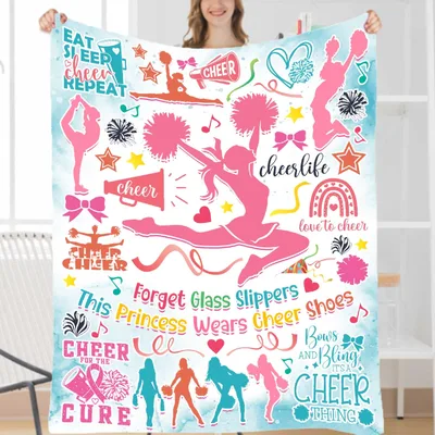 Cheerleading Cheer Pattern Blanket: A Collage of Pom Poms and Phrases