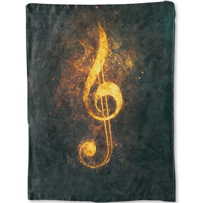Treble Clef Music Art Blanket: Fiery Golden Note Design