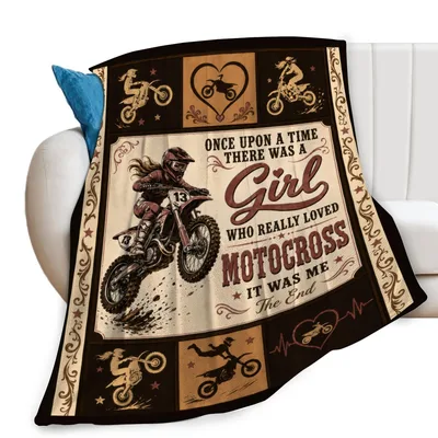 Girl Who Loved Motocross Blanket Vintage Racing Story Design