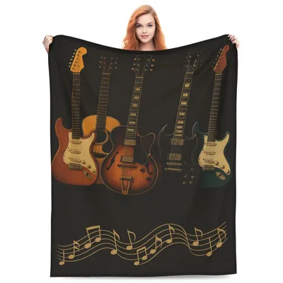 Guitars Music Notes Blanket: A Lineup of Electric and Acoustic Guitars