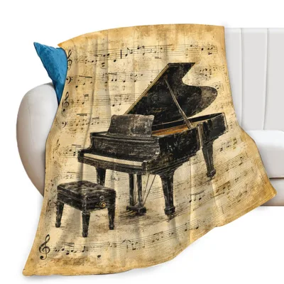 Piano Music Sheet Blanket: Vintage Grand Piano Art for Musicians