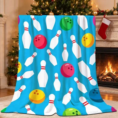 Bright Blue Bowling Pins Blanket for Fun Lanes and Cozy Nights
