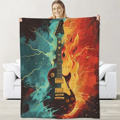 Electric Guitar Fire Lightning Blanket: Rocking Design for Musicians