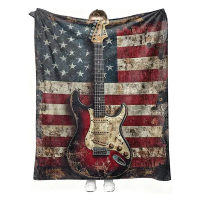 Guitar American Flag Blanket: Vintage Stratocaster Design