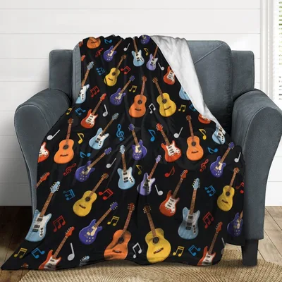 Midnight Black Guitars Blanket featuring colorful electric